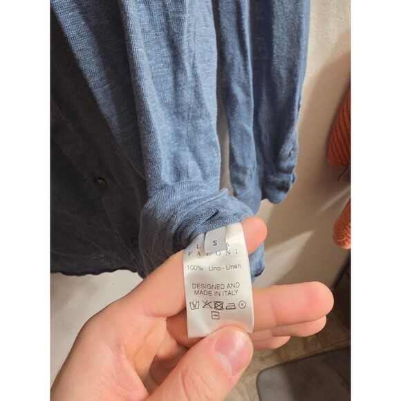 Luca Faloni Steel Blue Linen Jersey Long Sleeve Shirt S 100% Linen Made in Italy - Picture 4 of 6